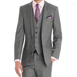 Herenpakken 3 -delige formele zakenmensen voor bruiloft Slim Fit Dark Gray Groom Tuxedo met ingekeed revers aangepaste man Fashionum