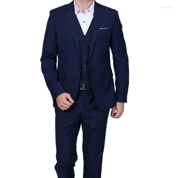 Trajes de hombre 3 piezas formales para hombre para boda Slim Fit azul marino novio esmoquin con solapa con muescas chaqueta de moda masculina chaleco pantalones