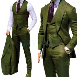 Herenpakken 3 -delige formeel pak reguliere fit Tuxedos Classic Evening for Wedding Grooms (Blazer Vest Pants) Aangepaste vaste kleuren