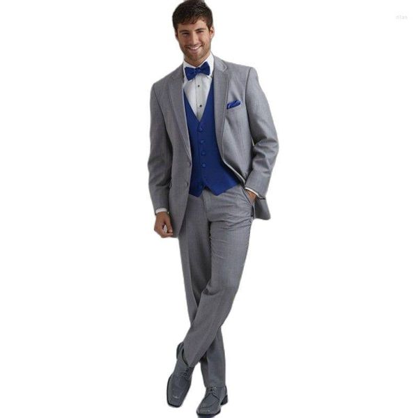Costumes pour hommes 3 pièces gris clair robe de soirée pour hommes toast de bal costume d'affaires Slim Fits smokings de marié personnaliser (veste pantalon gilet cravate)