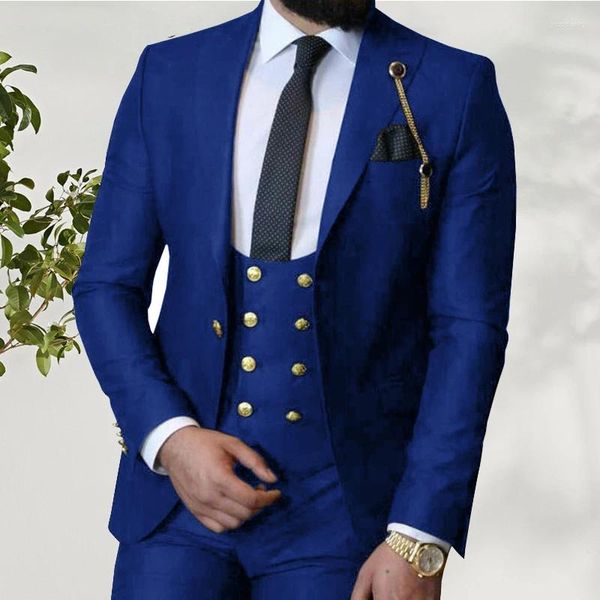 Trajes de hombre de 3 piezas de solapa en pico de color rojo vino sólido con doble botonadura para traje de boda Formal elegante (Blazers pantalones chaleco)