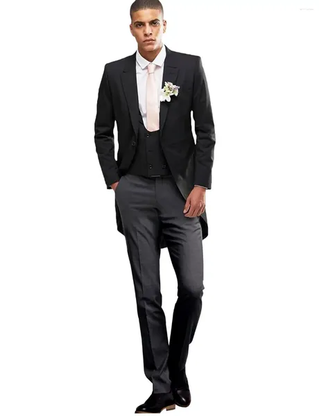 Costumes pour hommes 3 pièces Tailcoat Suit One Button Jacket Tux Vest Pantalon