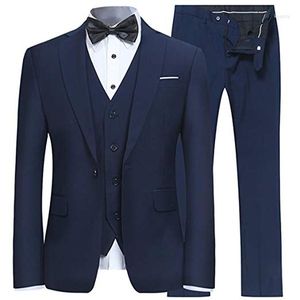 Herenpakken 3-delige maat op maat gemaakte pak slanke passen één knop mannen blazer bruidegom groomsman tuxedo (jasvestbroek) kostuum homme terno