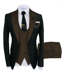 Costumes masculins 3 pièces 2024 Business for Men Designs Black Brown Mens Cost Peak Paped Slim Fit Formal Groom Marié Robe de mariée