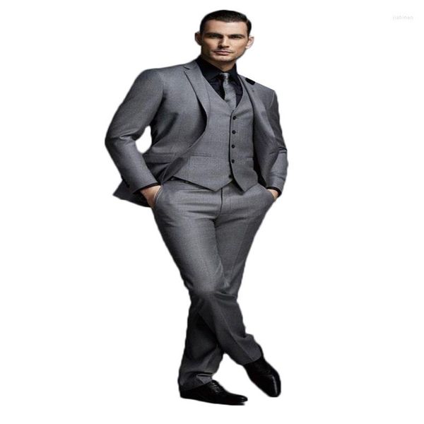 Costumes pour hommes 3 pièces beau gris foncé hommes costume mode marié mariage pour hommes Slim Fit Tuxedos homme sur mesure