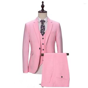 Costumes pour hommes 3 pièces rose hommes mode masculine veste gilet avec pantalon revers cranté décontracté mariage smoking pour garçons d'honneur 2023