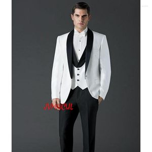 Herenpakken 3 stuks Witte sjaal Shawel Rapel Bruidegom Tuxedo One Button Heren Wedding Black Pants Man Blazer (Jacket Tie)