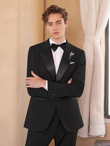 Costumes masculins 30% laine Men Set Blazer Pant Black Slim Fit Wedding Groom Wear Single One Bouton Jeune homme Birthday Party Party Cosses 56