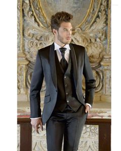 Mannen Pakken 3 Stuks Zwarte Jas Broek Vest Mannen Sets Smoking Sjaal Revers Blazer Broek Slim Fit Voor Bruidsjonkers Bruiloft party Wear