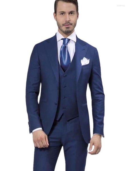 Trajes para hombres 3 piezas Diseño de moda para hombre Azul marino Esmoquin para novio de boda Traje de hombre delgado Vestido de fiesta Estilo de la mañana (chaqueta pantalones chaleco corbata)