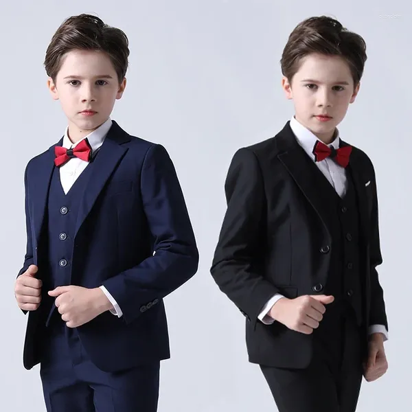 Trajes para hombre (5 artículos: chaqueta, chaleco, camisa, pajarita, pantalones) Traje para niño de gama alta de estilo británico, banquete ajustado de Color sólido