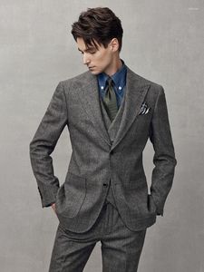 Herenpakken 60% Wool Men Set (Blazer Vest Pant) Luxe grijs slanke fit formele bruiloft bruidegom slijtage mode casual plus maat 6xl
