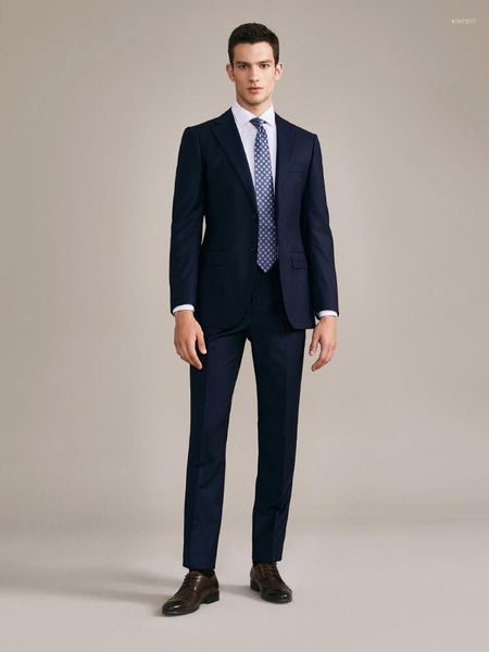 Costumes pour hommes 94% laine bleu profond ensemble pour hommes Slim Style mariage marié fête de noël porter des vêtements de fête des pères cadeau vêtements formels 44A 54A Blazer