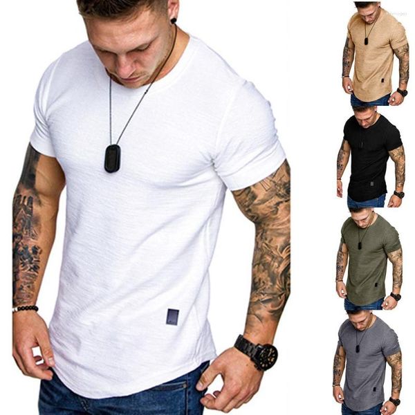 Trajes para hombres A1037- Camiseta Slim Fit O-cuello Manga corta Casual Hip Hop Algodón Top Moda de verano básica