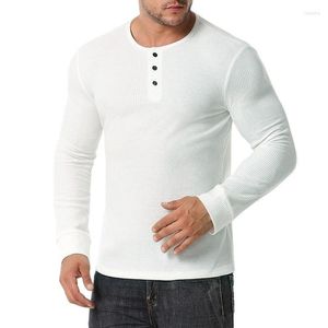 Costumes pour hommes A1891 Lente T-shirt Mannen Mode Henley Kraag Lange Mouw Heren Katoen Slim Fit Comfortabele Casual Top Tees Mens Kleding