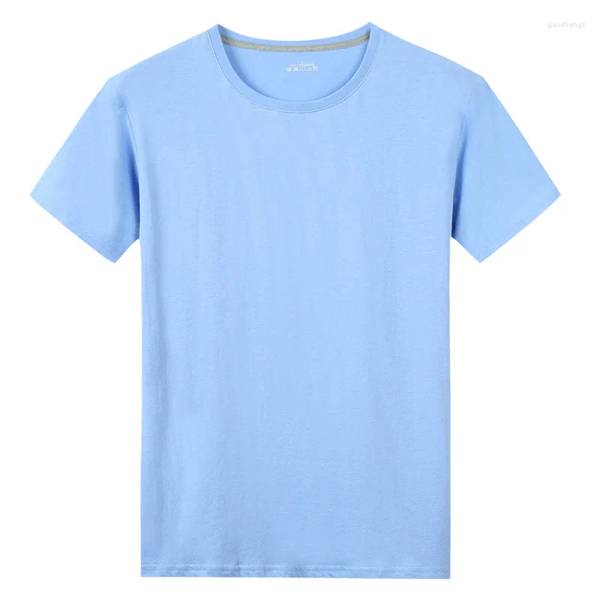 Trajes para hombres A2194 Camiseta de algodón de verano Color sólido Tela suave al tacto Tops básicos Camisetas Casual Hombres Ropa Moda