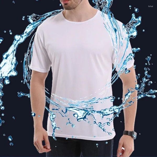 Trajes para hombres A2198 Creativo hidrofóbico anti-sucio impermeable color sólido hombres camiseta suave manga corta secado rápido top transpirable desgaste