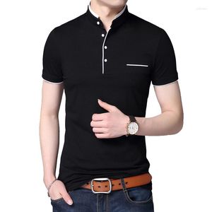 Costumes pour hommes A2262 été à manches courtes T-shirt col montant solide mince hommes couverture en coton t-shirts grande taille 5XL