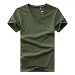 Costumes pour hommes A2266 T-shirts de grande taille été décontracté col en v respirant marque t-shirt hommes à manches courtes couleur unie couverture en coton T-shirts