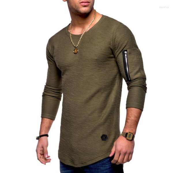 Trajes para hombres A2450 Camiseta Primavera y verano Top de manga larga de algodón Culturismo Hombres plegables