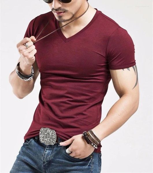 Trajes para hombre A2456 Fitness Camisetas para hombre Camiseta con cuello en V para hombre Ropa para hombre Camisetas M-4XL Tops Camisetas con cuello redondo