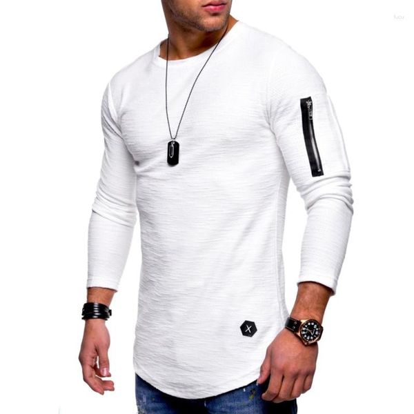 Trajes para hombres A2541 Camiseta Primavera y verano Top de manga larga de algodón Culturismo plegable