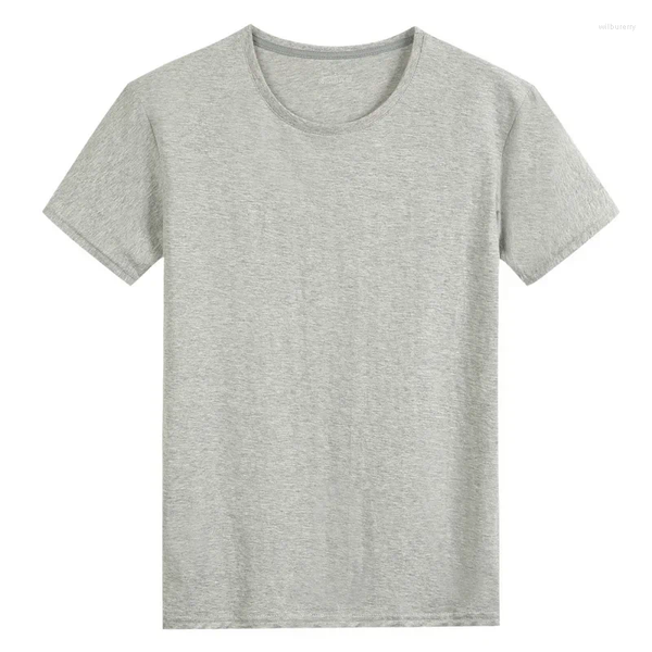 Trajes para hombres A2542 Camiseta de algodón de verano Color sólido Tela suave al tacto Tops básicos Camisetas Casual Hombres Ropa Moda