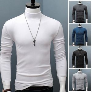 Trajes para hombres A2552 Invierno Cálido Hombres Mock Cuello Básico Llano Camiseta Blusa Jersey Manga larga Top Masculino Outwear Slim Fit Stretch Moda