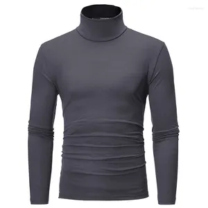 Trajes para hombres A2594 Otoño Invierno Térmico Manga larga Rollo Cuello alto Camiseta Color sólido Tops Hombre Slim Basic Stretch Tee Top Camisetas