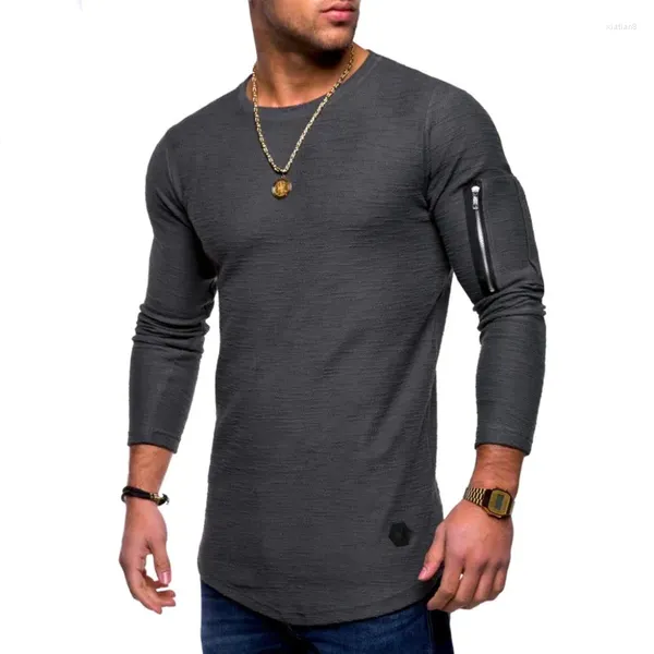 Costumes pour hommes A2864 T-shirt Printemps et haut d'été Coton à manches longues Bodybuilding Pliant Hommes