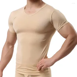Herenpakken A2898 Man Hemd Ijs Zijde T-shirts Mannelijke Nylon V-hals Korte Mouwen Tops Ultradunne Cool nachtkleding