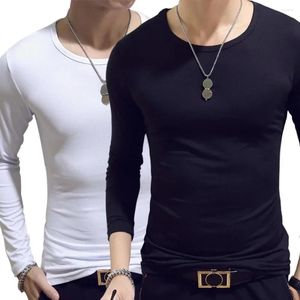 Trajes para hombres A3117 Camiseta ajustada Manga larga Cuello en V Color sólido Casual Deportes Camisetas musculosas Tallas grandes Camisetas de estilo simple