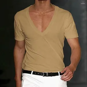 Costumes masculins A3123 Men de t-shirts Chorts shorts manches en V Deep en V Couleur solide Tees surdimension