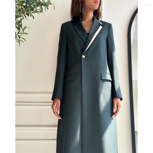 Herenpakken Abaya Moslim Dubai Vrouwelijke Groene Notch Revers Eén Knop Lange Blazer Formeel Smart Casual Outfits Hoge kwaliteit Zakelijk Dame Terno