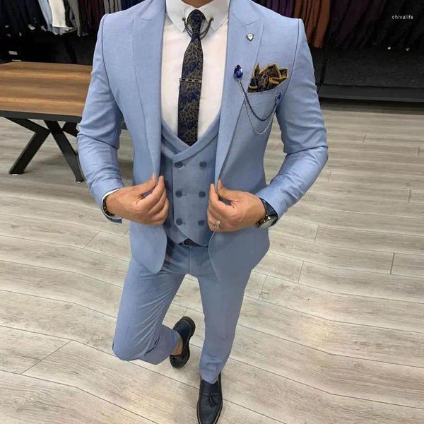 Trajes para hombres que agregan grasa y aumentan el traje de comercio exterior Conjunto de 3 piezas Vestido de novio para banquete anfitrión (Blazer Chaleco Pantalones)