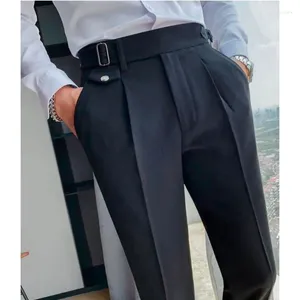 Trajes de hombre Botón ajustable Pantalones de traje negro Diseño de pliegue único Ropa de boda Ropa de fiesta Moda Pantalones masculinos formales