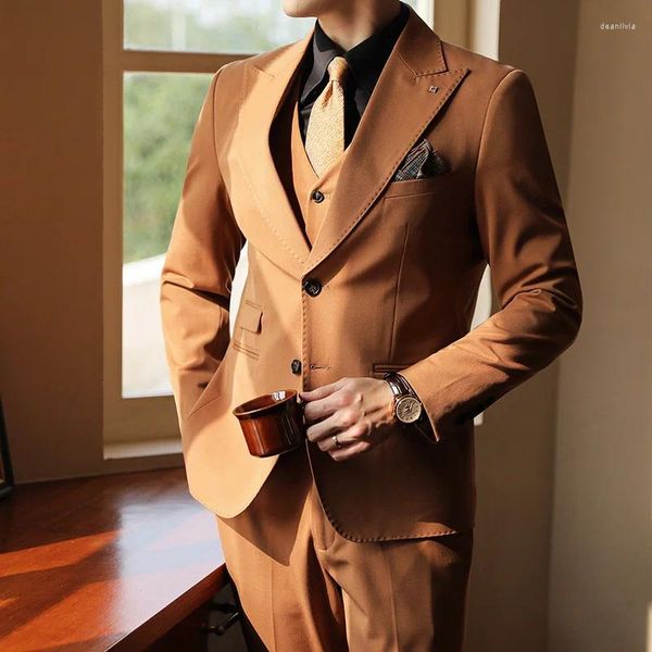 Trajes para hombre, novio de boda con sentido avanzado (traje, chaleco, pantalones), traje elegante y atractivo, conjunto de tres piezas con cuello de solapa a la cadera