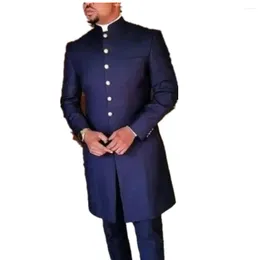 Costumes pour hommes Veste longue africaine Pantalon Regular Slim Fit Formel Business Wear Costume Homme Groom Wedding Stand Collier Hommes