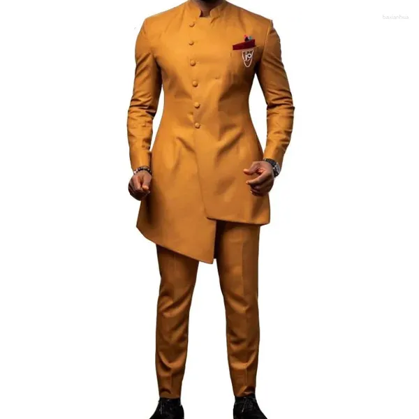Costumes pour hommes Hommes africains Blazer irrégulier Col montant Slim Fit Mariage Tuxedo Masculino Bal Groom Costume sur mesure Homme 2 pièces