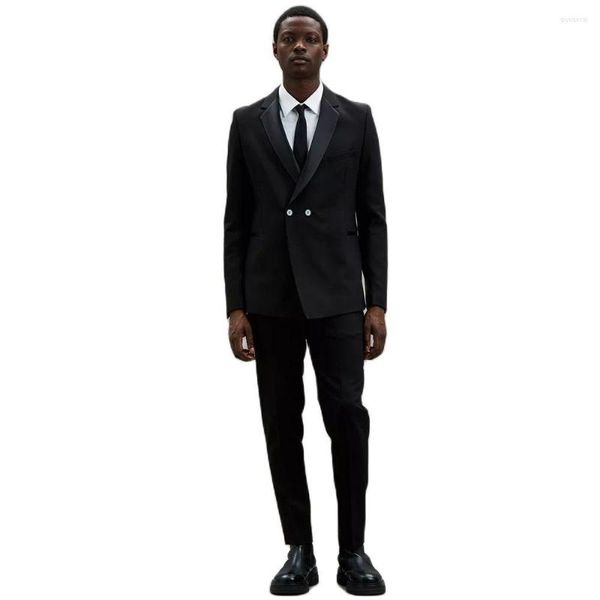 Costumes pour hommes style africain Notch pour hommes Black Black Fabriqué sur mesure Double Breasted Marid Mariage Wear 2 pièces Slim Fit (pantalon de veste)