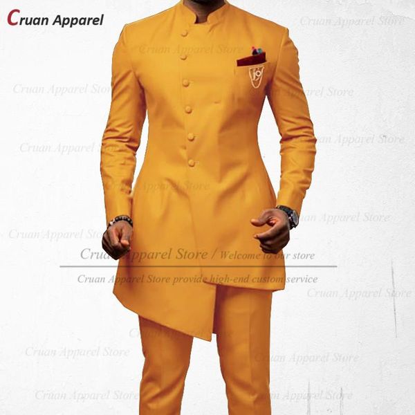 Costumes pour hommes arabe bleu Royal ensemble sur mesure Slim Fit mariage garçons d'honneur marié Orange costume smoking Robe de soirée Blazer pantalon 2 pièces