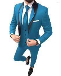 Costumes pour hommes Arrivée Aqua Blue Costume Homme Marié Tuxedos Hommes Mariage Bal Dîner Homme Blazer 3 Pcs (Veste Pantalon Gilet
