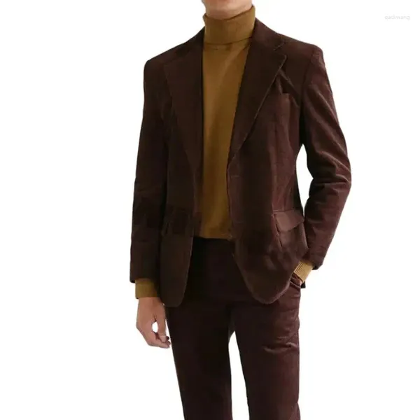 Costumes pour hommes Arrivée Dark Red Corduroy Large Notch Revers Hommes Terno Masculino Bal De Mariage Marié Tuxedo Slim Fit Blazer Personnalisé 2 pcs