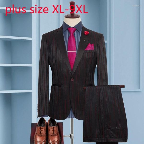 Costumes pour hommes Arrivée Mode Haute Qualité Super Grand Costume Hommes Noir Rayé Manteau Robe De Mariée Smart Casual Quatre Saisons Plus La Taille L-9XL