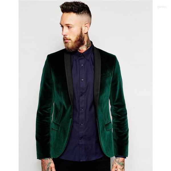 Costumes pour hommes, Tuxedos de marié en velours, manteau vert foncé (veste et pantalon), pour fête de mariage, bal, vêtements pour hommes, 2023