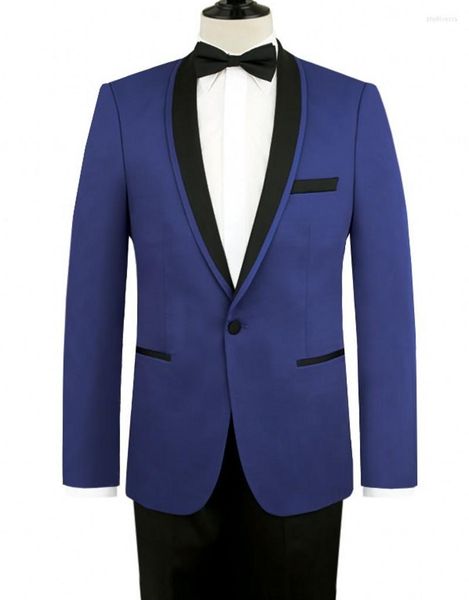 Trajes de hombre Llegada Padrinos de boda Chal Negro Solapa Novio Esmoquin Azul Hombres Boda Hombre (Chaqueta Pantalones Corbata Pañuelo) B887