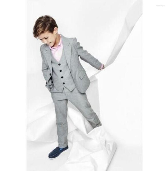 Costumes pour hommes arrivée gris clair revers cranté enfant mode deux boutons personnalisé Homme Blazer ensembles 3 pièces (veste pantalon gilet cravate)