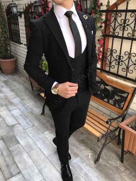 Trajes de hombre Llegada Hombres Negro Novio Esmoquin Muesca Solapa Padrino Boda Hombre 3 Piezas (Chaqueta Pantalones Chaleco Corbata) C904