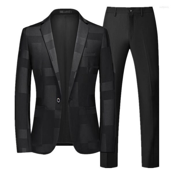 Trajes para hombre, llegada, traje de negocios para hombre, 2 piezas, negro/azul, vino, rojo, moda masculina, fiesta de graduación, Blazers y pantalones de Color puro, talla 6XL-S