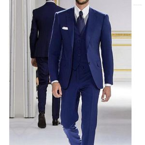 Costumes pour hommes Arrivée Hommes Mode Revers Cranté Costume Simple Boutonnage Bleu Royal Affaires Décontracté Mariage 3 Pièce (Blazer Gilet Pantalon)